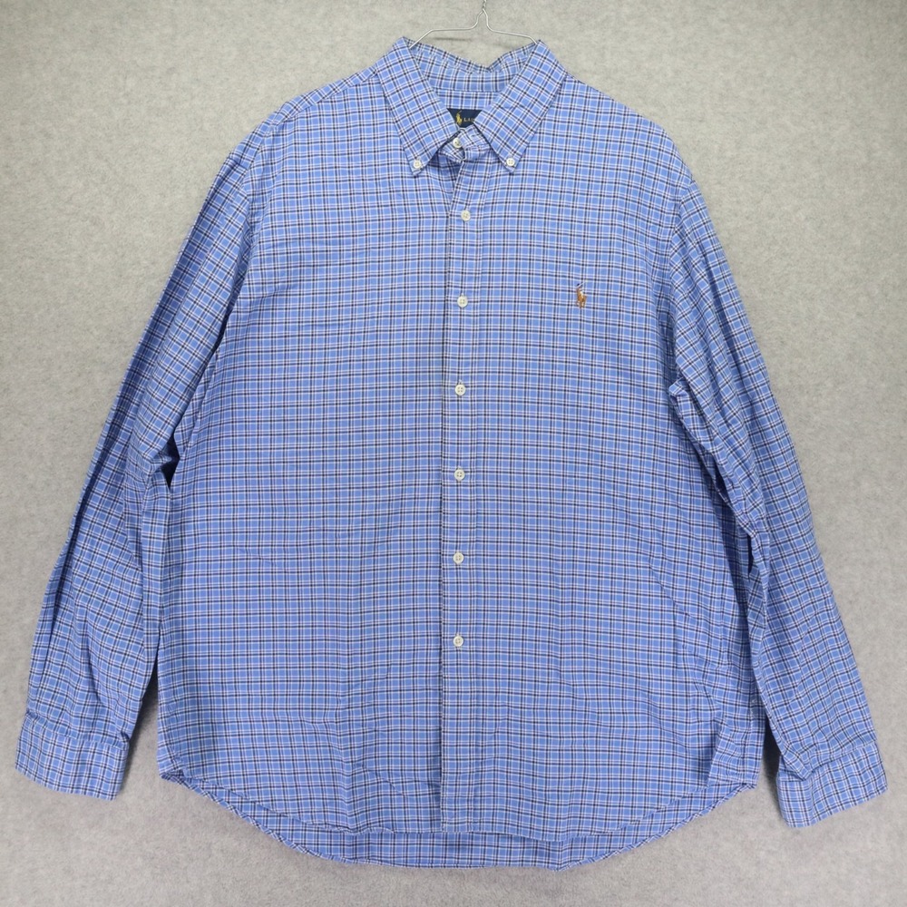Ralph Lauren Shirt Mens XL‎ Flesh Pony Casual Button Up Blue Plaid Long Sleeve